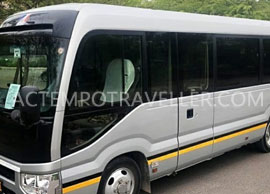 14 seater toyota coaster mini coach hire in india